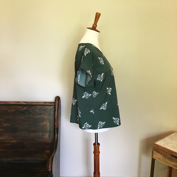 🎉 Green Rose Print Short Sleeve Top - Picture 5 of 7